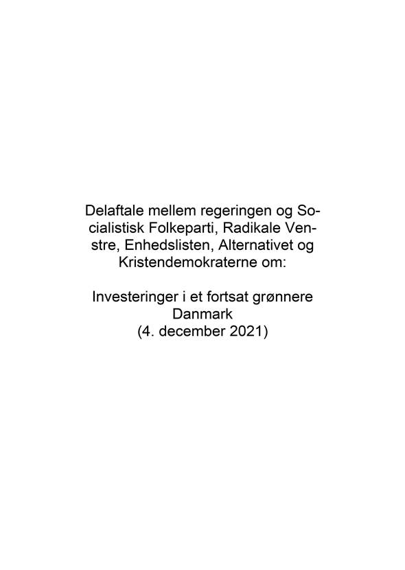 Forside til Delaftale Om Investeringer I Et Fortsat Groennere Danmark