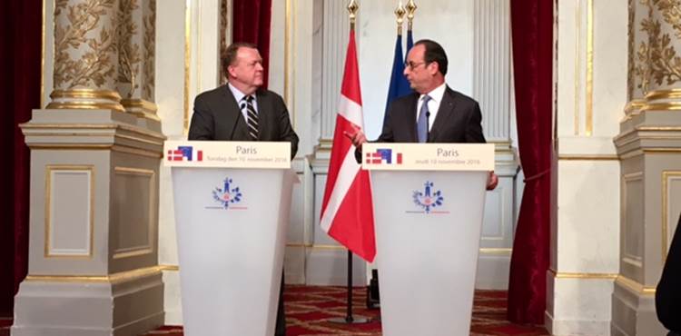 Statsminister Lars Løkke Rasmusssen og Frankrigs præsident, Francois Hollande, holder pressemøde