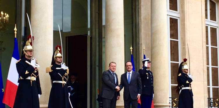  Frankrigs præsident, Francois Hollande, tager imod statsminister Lars Løkke Rasmusssen