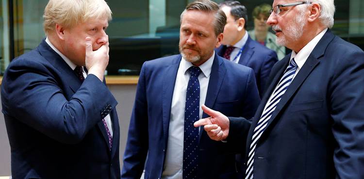 Februar 2017. Udenrigsminister Anders Samuelsen diskuterer med den britiske udenrigsminister Boris Johnson og Polens udenrigsminister Witold Waszczykowski på EU-møde i Bruxelles 6. februar 2017. 