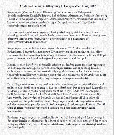 Aftale vedr. Danmarks tilknytning til Europol