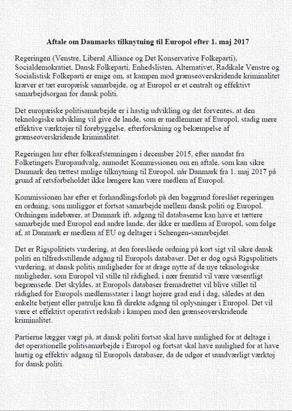Aftale vedr. Danmarks tilknytning til Europol
