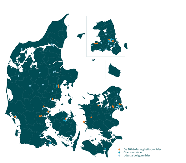 Danmarkskort over udsatte boligområder